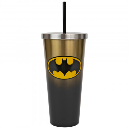 Batman Symbol Stainless Steel Travel Cup with Straw